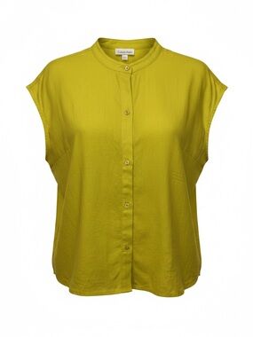 Calvin Klein Women's Yellow-Green Cap Sleeve Button Front Top | M (/L)